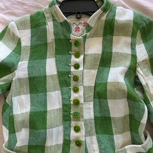 Linen green checkered jacket